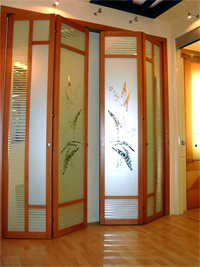 Двери гармошка с матовым рисунком цветок Иркутск
