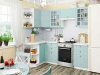 Небольшая угловая кухня в голубом и белом цвете Иркутск